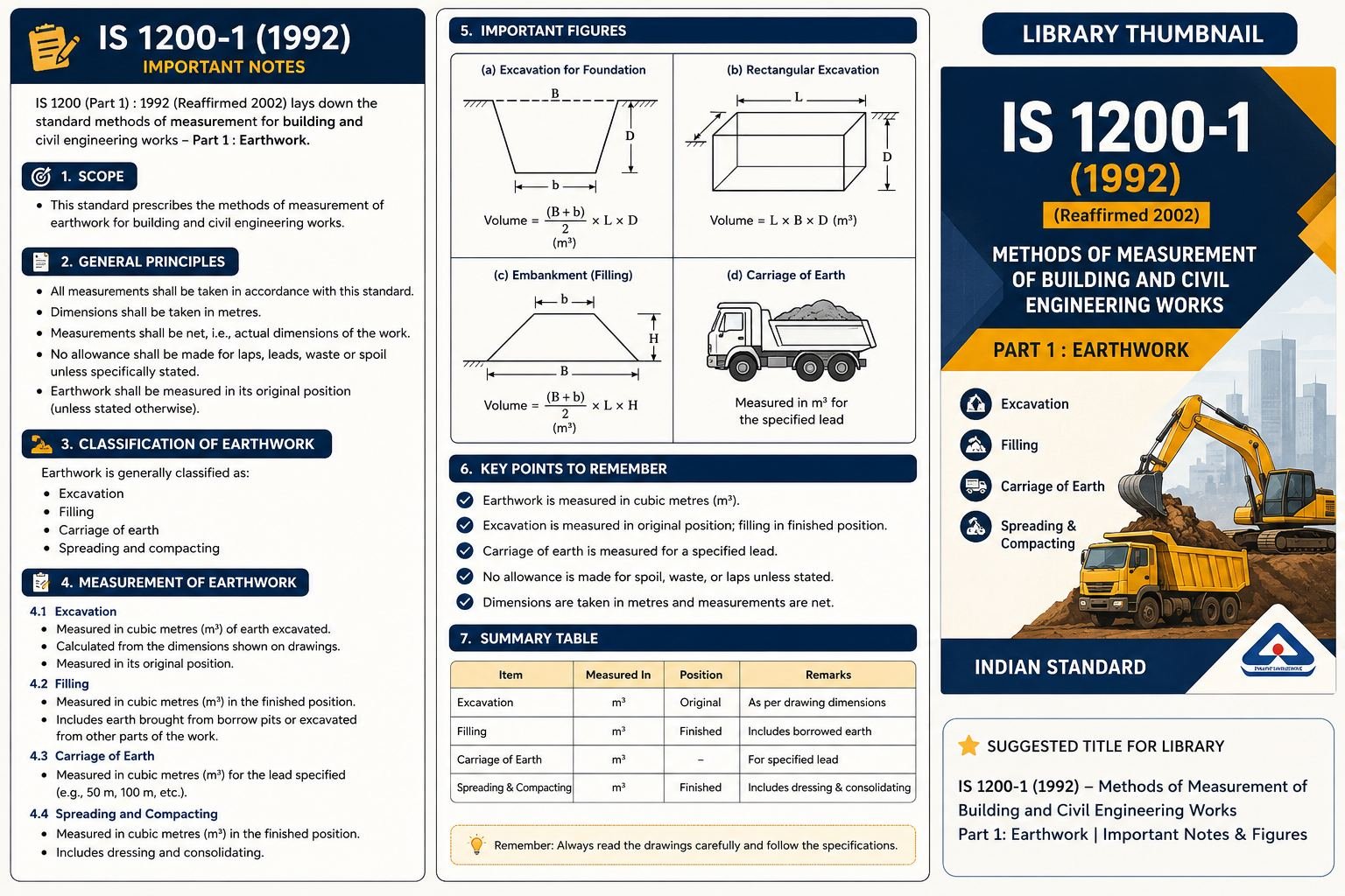 IS 1200 Part 1: Earthwork Measurement Rules — Important Notes for Civil Engineers